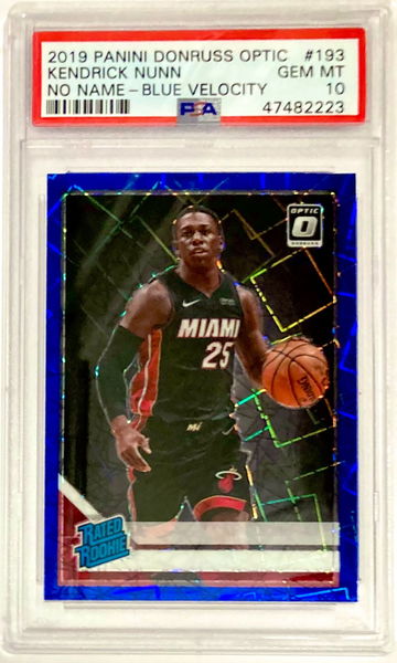 Kendrick Nunn 2019 Panini Donruss Optic Blue Velocity No-Name Rookie Card RC #193 PSA 10 GEM MINT Miami Heat
