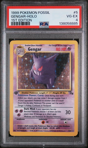 1999 Pokemon Fossil 1st Edition Holo Gengar #5 PSA 4