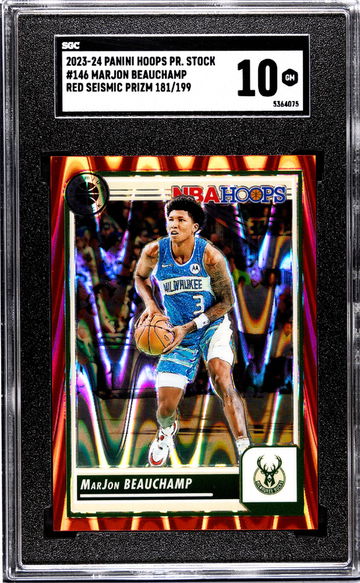 2023-24 Panini Hoops Premium Stock #146 Marjon Beauchamp Red Seismic Prizm 181/199 SGC 10