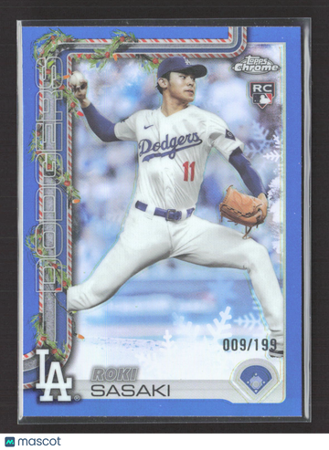 2025 Topps Chrome Holiday Blue #HC23 009/199 Roki Sasaki RC Dodgers Baseball Card
