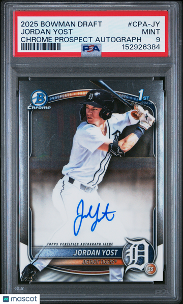 2025 Bowman Draft Chrome Prospect Autographs Jordan Yost #CPA-JY PSA 9