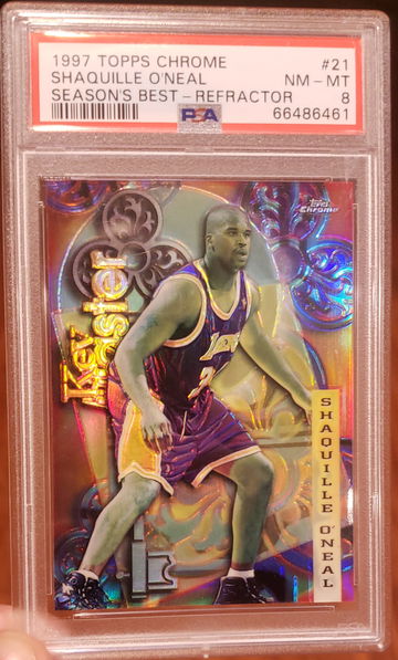 Shaquille O'Neal 1997 Topps Chrome Seasons Best Refractor PSA 8