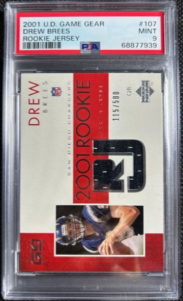 2001 Upper Deck Game Gear Drew Brees #107 Rookie Game Jersey RC /500 PSA 9 MINT