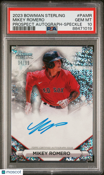 2023 Bowman Sterling Prospect Autographs Mikey Romero #PAMR Speckle Ref /99 PSA 10