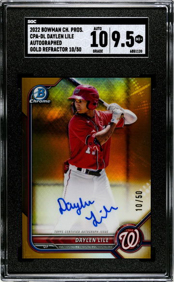 SGC 9.5 2022 Bowman Chrome Daylen Lile Gold Refractor Auto #'d 10/50