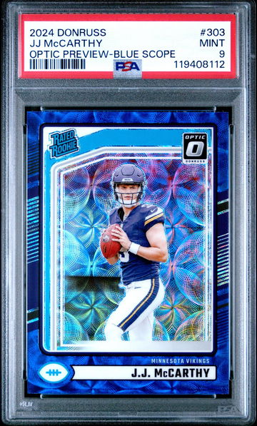 2024 Optic Rated Rookies Preview Blue Scope JJ Mccarthy #303 PSA 9