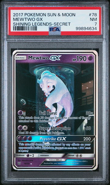 2017 Pokemon Sun and Moon Shining Legends Secret Rare Mewtwo Gx #78 PSA 7