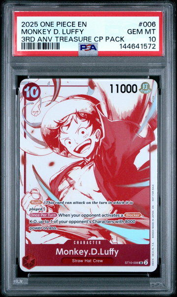2025 Promotional Cards English 3rd Anniversary Treasure Camp. Monkey D. Luffy #ST10-006 PSA 10