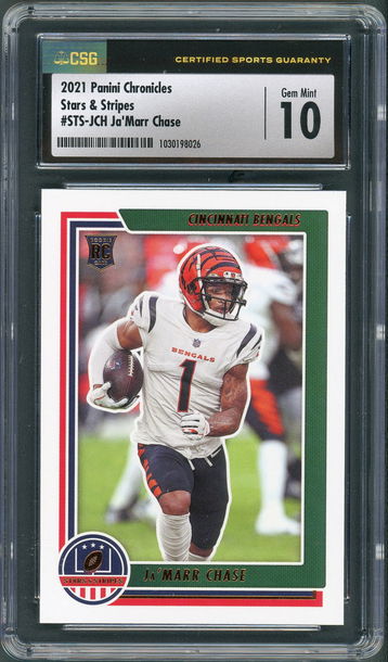2021 Chronicles Stars & Stripes Ja'Marr Chase RC #STS-JCH CSG Gem Mint 10