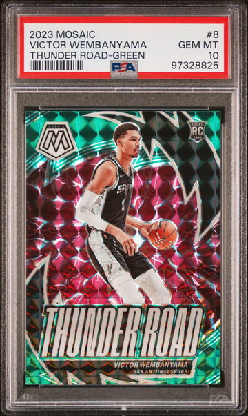 2023 PANINI MOSAIC VICTOR WEMBANYAMA THUNDER ROAD GREEN #8 RC PSA 10