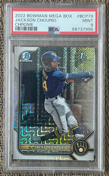2022 Bowman Chrome 1st JACKSON CHOURIO Mojo Mega Box #BCP-79 PSA 9 BREWERS