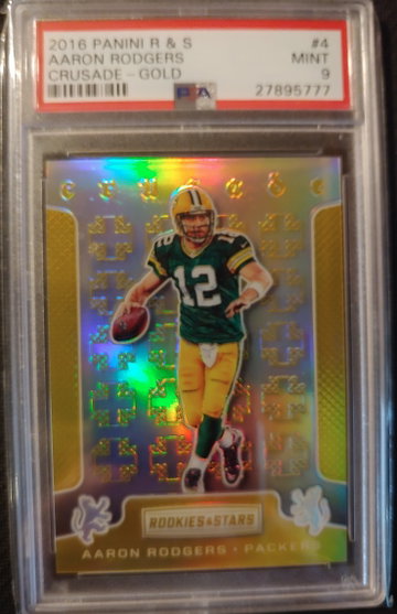 2016 Crusade Aaron Rodgers gold refractor prizm /25 PSA 9