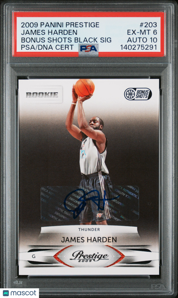 2009 Panini Prestige James Harden #203 Bonus Shots Black SIG PSA 6 Auto 10