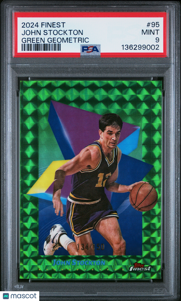 2024 Topps Finest John Stockton #95 Green Geometric /150 PSA 9