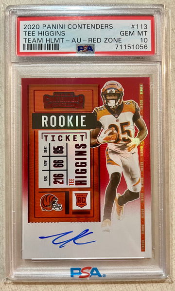 2020 Contenders Football TEE HIGGINS Red Zone Team Helmet Variation Rookie Ticket Auto SSP GEM MT PSA 10 POP 6! 