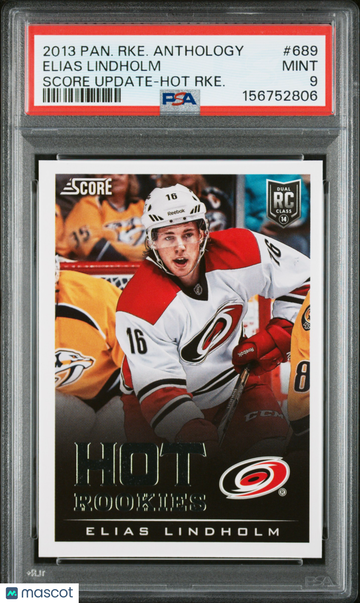 2013-14 Panini Rookie Anthology Score Elias Lindholm #689 Hot Rookie PSA 9