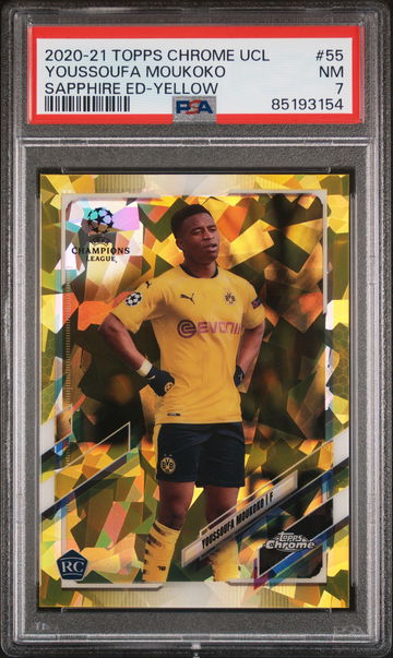 2020 TOPPS CHROME UEFA UCL SAPPHIRE YOUSSOUFA MOUKOKO YELLOW #55 PSA 7