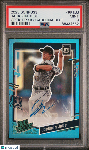 2023 Panini Donruss Optic Rated Prospect Signatures Jackson Jobe #RPSJJ RP Carolina Blue PSA 9