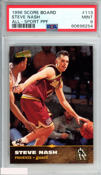 1996 SCORE BOARD ALL-SPORT PPF STEVE NASH #113 ROOKIE RC SUNS HOF PSA 9 MINT