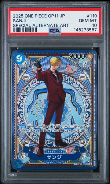 2025 One Piece Japanese Op11-A Fist of Divine Speed Special Alternate Art Sanji #119 PSA 10