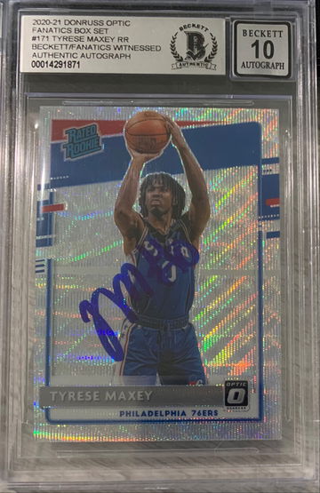 2020 Optic RR Silver Wave Tyrese Maxey AUTO Beckett witness