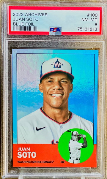 Juan Soto Blue Foil 22/25 Jersey 1/1 2022 Topps Archives PSA 8