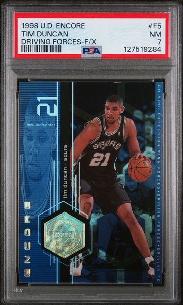 1998 Upper Deck Encore Driving Forces F/X Tim Duncan #F5 /500 PSA 7