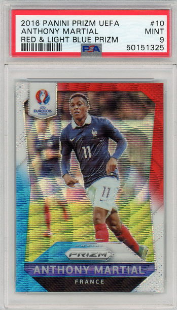 2016 Panini Prizm Red & Light Blue Anthony Martial #10 PSA 9