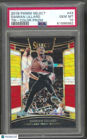 2018 Panini Select Damian Lillard #43 Tri Color Prizm PSA 10