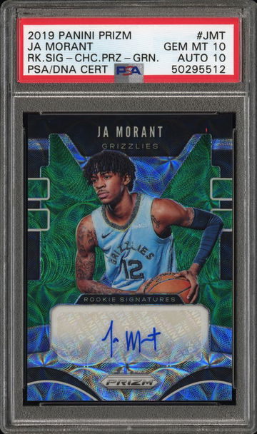 2019-20 Panini Prizm Ja Morant Rookie Signatures Green Scope Choice 2/8 PSA 10 Gem Mint RC Auto