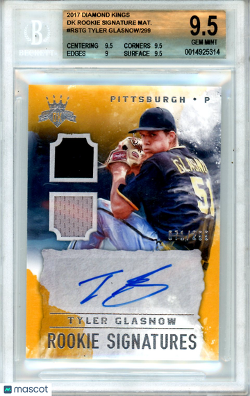 2017 Diamond Kings DK Rookie Signature Materials Tyler Glasnow #RSTG /299 BGS 9.5 Auto 9