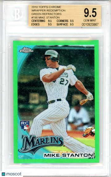2010 Topps Chrome Wrapper Redemption Green Refractors Mike Stanton #190 BGS 9.5
