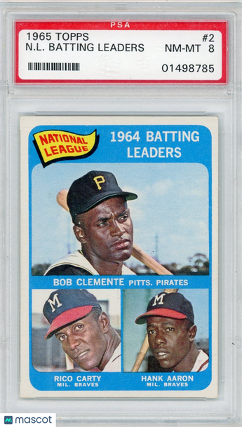 1965 Topps N. L. Batting Leaders #2 Clemente Carty Aaron PSA 8