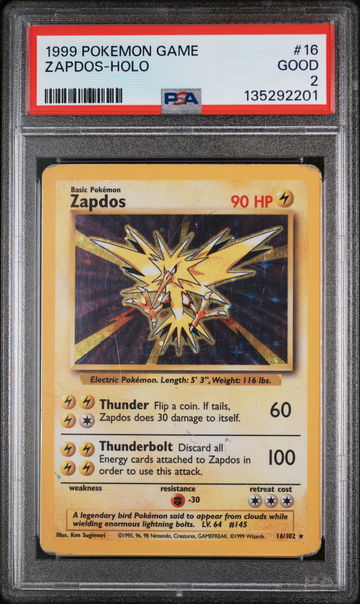 1999 Pokemon Base Set Holo Zapdos #16 PSA 2