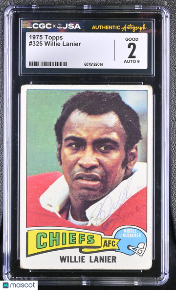 1975 Topps Football Willie Lanier #325 Hand Signed Auto CGC 2 JSA Auto 9