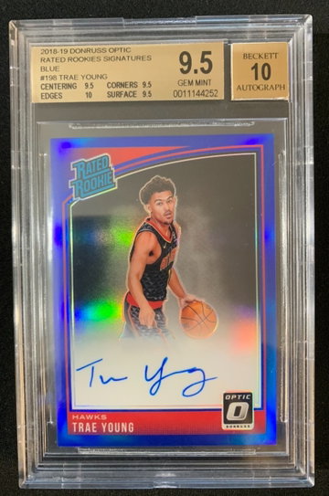 Trae Young BGS 9.5 Donruss Optic 04/49 Blue RR Auto