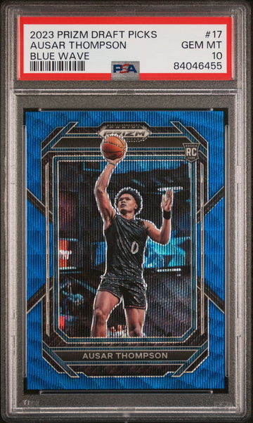 2023 PANINI PRIZM DRAFT PICKS AUSAR THOMPSON /249 BLUE WAVE #17 RC ROOKIE PSA 10