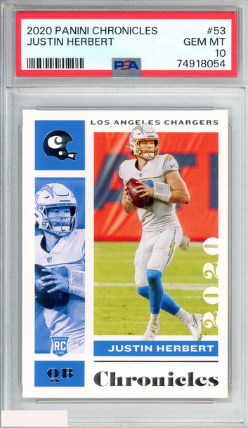 2020 PANINI CHRONICLES JUSTIN HERBERT #53 ROOKIE RC CHARGERS PSA 10 GEM MT