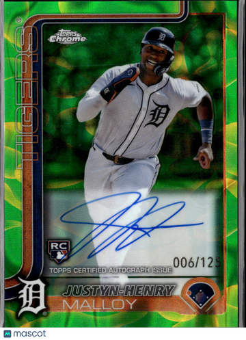 Justyn-Henry Malloy 2025 Topps Chrome Auto Green RayWave /125 Detroit Tigers