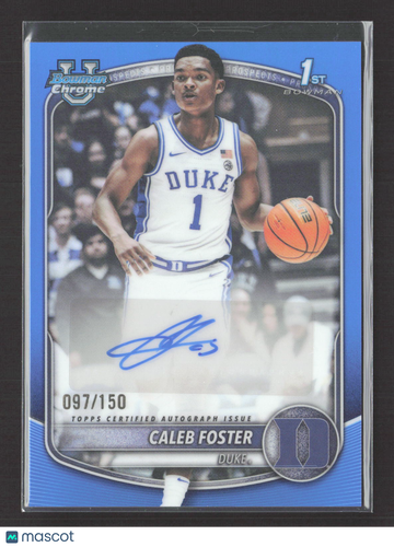 2025 Topps Bowman Chrome University Caleb Foster #CPA-CF Blue Refractor 097/150 Auto
