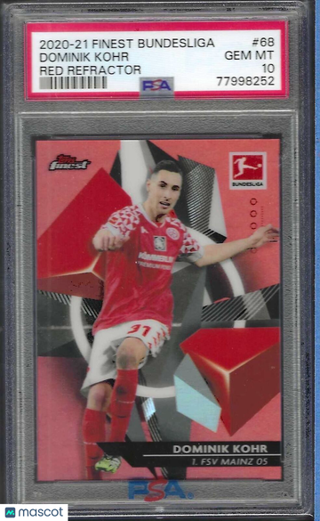 2020 Topps Finest Bundesliga Dominik Kohr #68 Red Refractor PSA 10