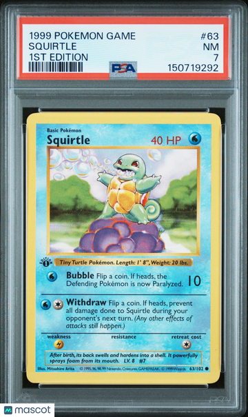1999 Pokemon Game Squirtle 1st Edition PSA 7 #63