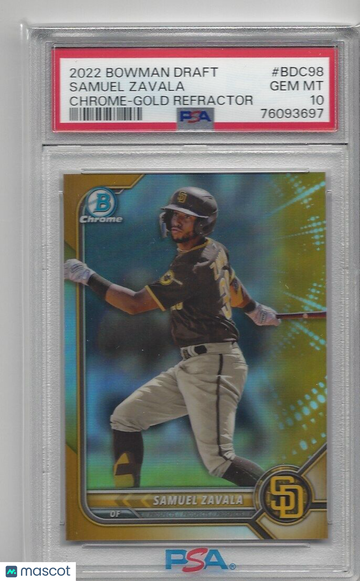 2022 Bowman Draft Samuel Zavala #BDC98 Chrome Gold Refractor PSA 9
