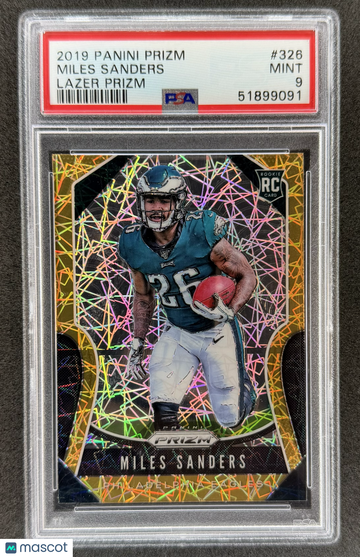 2019 Panini Prizm Miles Sanders #326 Lazer RC PSA 9 Philadelphia Eagles