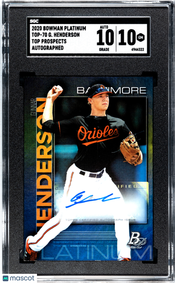 2020 Bowman Platinum Gunnar Henderson #TOP-70 Top Prospects Auto. SGC 10