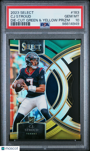 2023 Panini Select CJ Stroud #183 Die Cut Green & Yellow Prizm PSA 10