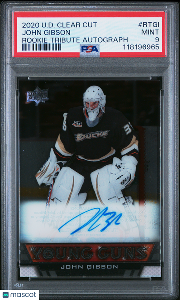 2020-21 Upper Deck Clear Cut Rookie Tribute Autographs John Gibson #RTGI Young Guns Auto PSA 9