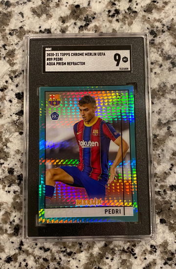2020-21 Topps Chrome Merlin Uefa Pedri Aqua Prism Refractor  SGC 9