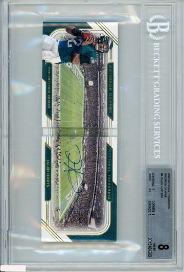 2020 NATIONAL TREASURES JALEN HURTS #9 GRIDIRON GRAPHS 8 OF 10 RC BGS 8 AU 10