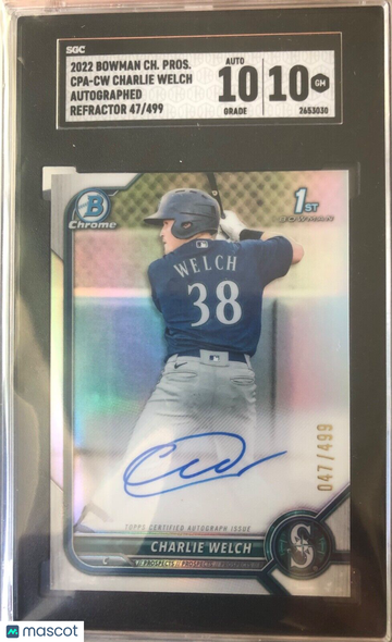 Charlie Welch 2022 Bowman Chrome Prospect #CPA-CW AUTO Refractor 47/499 Mariners